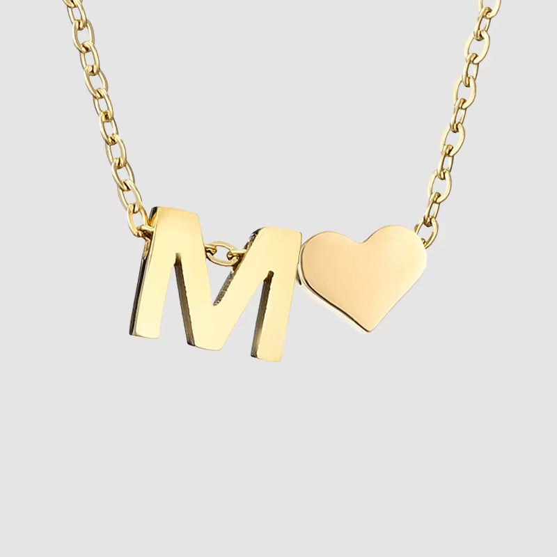 Emanco Personalized Initial Heart Necklace for Women - Gold Stainless Steel A-Z Letter Design