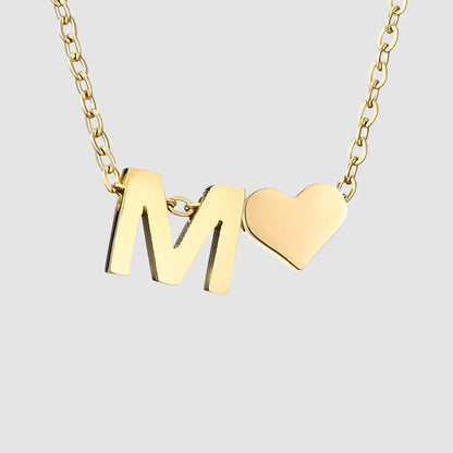 Emanco Personalized Initial Heart Necklace for Women - Gold Stainless Steel A-Z Letter Design