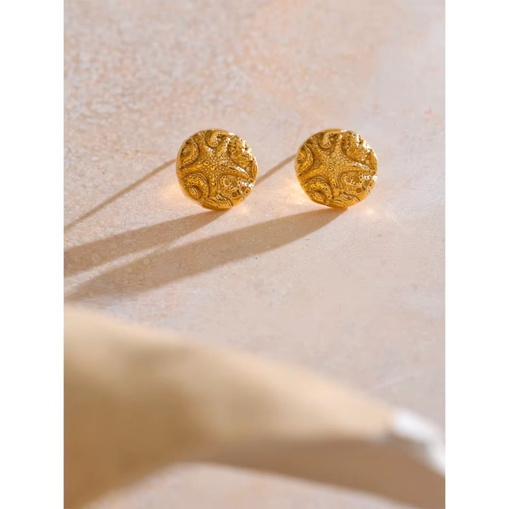 JINYOU 3429 Summer Stainless Steel Golden Waterproof Starfish Round Stud Earrings for Women