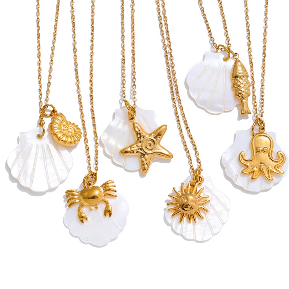 JINYOU 5016 Elegant Gold PVD Plated Waterproof Shell and Starfish Pendant Necklace for Summer Ocean Style - Wholesale Availability