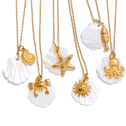 JINYOU 5016 Elegant Gold PVD Plated Waterproof Shell and Starfish Pendant Necklace for Summer Ocean Style - Wholesale Availability