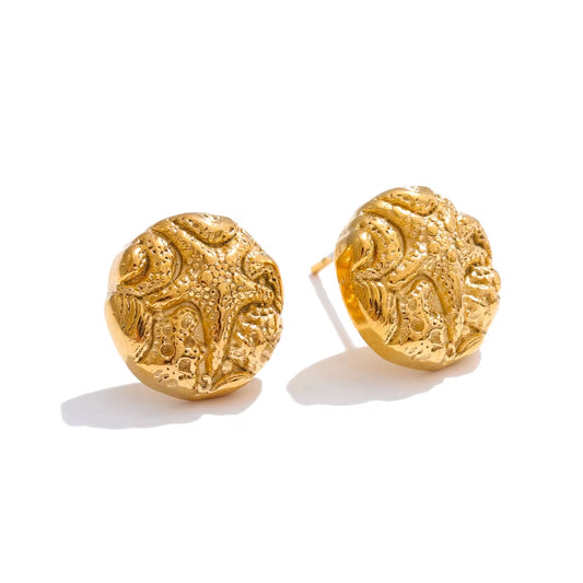JINYOU 3429 Summer Stainless Steel Golden Waterproof Starfish Round Stud Earrings for Women