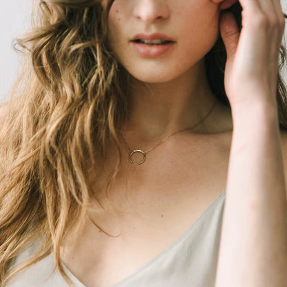 Emanco Contemporary Minimalist 316L Stainless Steel Crescent Half Moon Pendant Necklace for Women