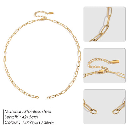 Emanco Gold Plated Stainless Steel Classic Paperclip Chain Link Necklace with Spring Loaded Connector for DIY Jewelry Enhancement