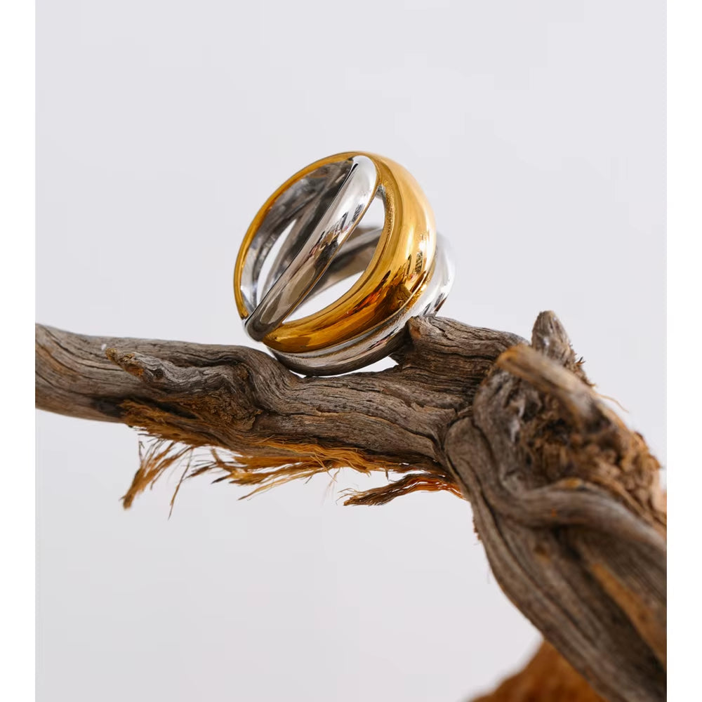 JINYOU 308 Size 678 Wholesale Minimalist Hollow Spiral Ring - Gold Plated Stainless Steel Two-Tone Design for Everyday Wear