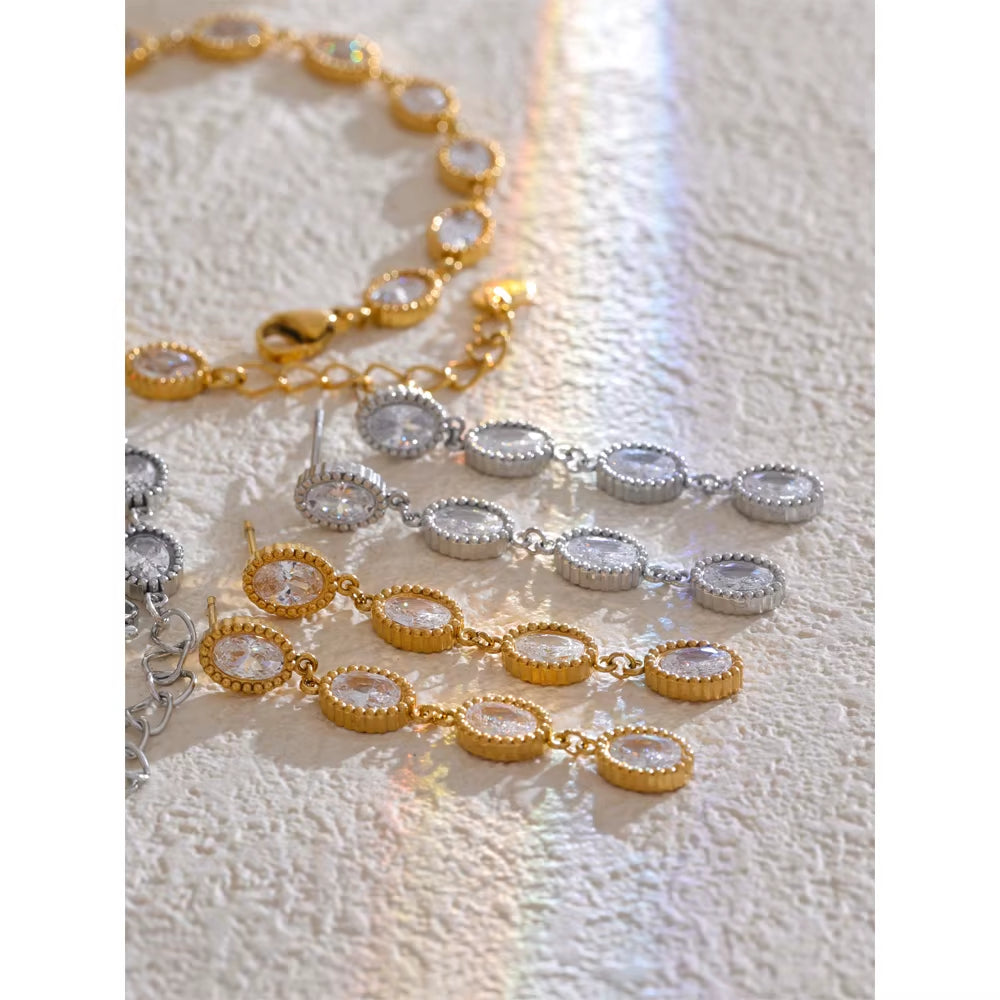 JINYOU 4935 Women's Stainless Steel Zircon Jewelry Set: Chain Bracelet and Drop Earrings Gift