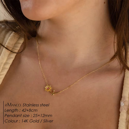 Chic Rhinestone Stainless Steel Birthstone Pendant Necklace with Rose Flower Design for Special Gifts