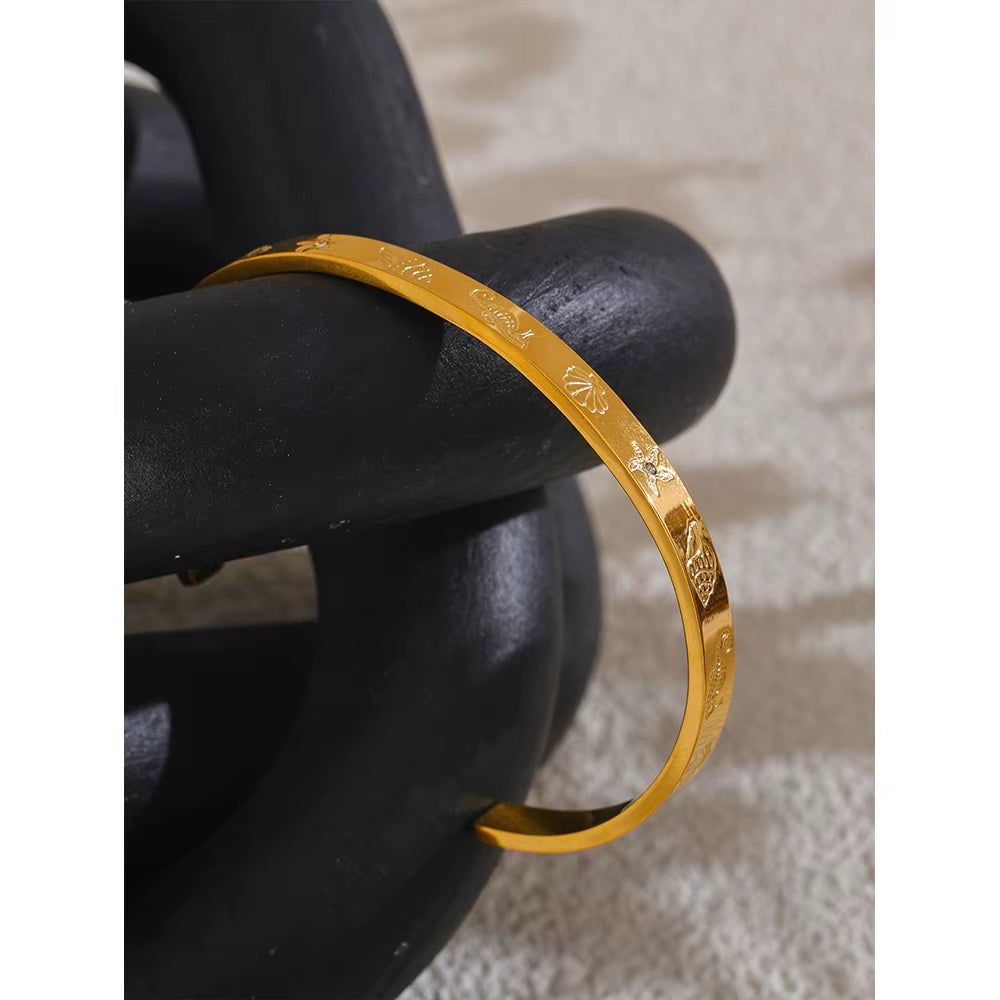 JINYOU 4060 Women's Waterproof 18K Gold Plated Stainless Steel Open Bracelet - Ocean Element Fashion for Summer