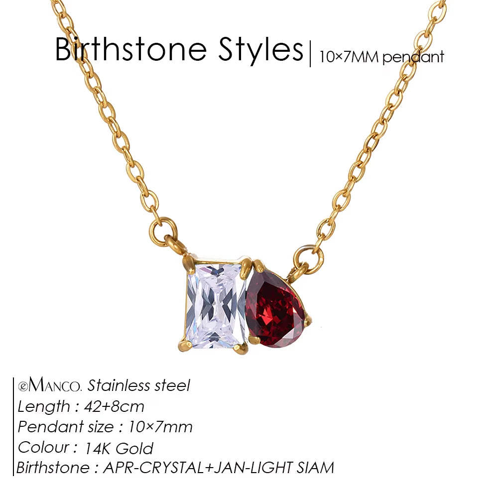 Emanco Elegant Non-Allergenic Korean Stainless Steel Birthstone Pendant Necklace with Zircon Water Drop Design, Gold Plated