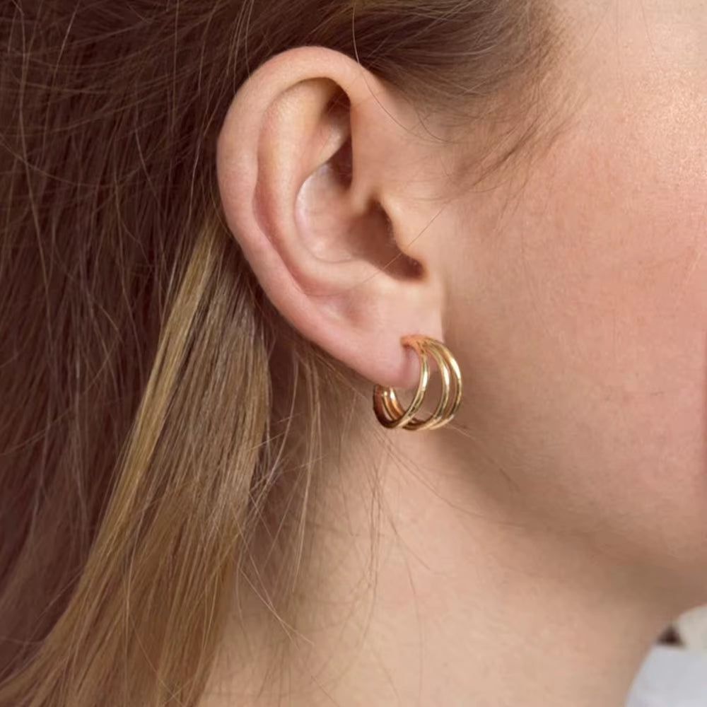 Tarnish-Resistant 316 Stainless Steel 18K Gold Plated Three-Layer C-Shaped Circle Stud Earrings