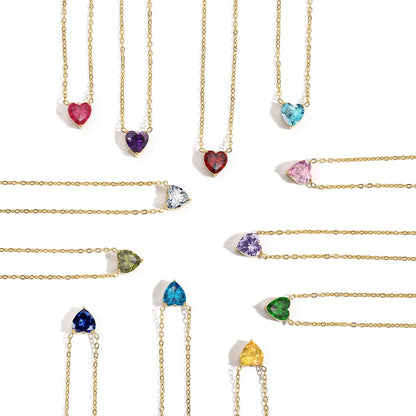 Stainless Steel and 14K Gold Heart-Shaped Birthstone Pendant Necklace for Women with Zircon Accents