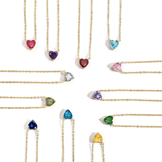 Stainless Steel and 14K Gold Heart-Shaped Birthstone Pendant Necklace for Women with Zircon Accents
