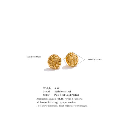JINYOU 3429 Summer Stainless Steel Golden Waterproof Starfish Round Stud Earrings for Women