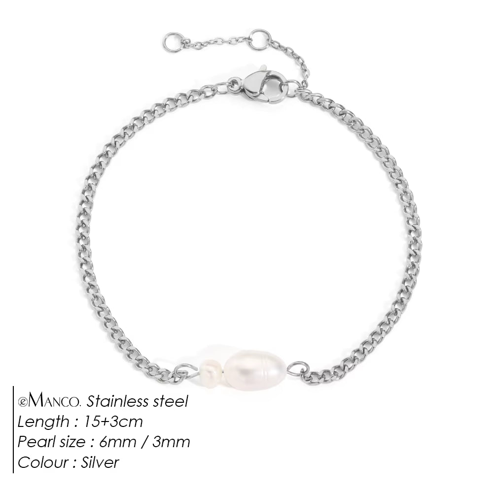 Wholesale Baroque Natural Freshwater Pearl Bracelets with Gold PVD Plating for Women - Cuban Chain Jewelry Collection