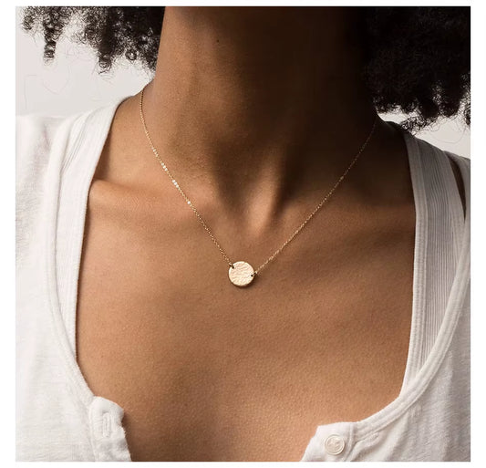 Emanco Women's 316 Stainless Steel 14K Gold-Plated Coin Necklace with Hammer Pattern Pendant