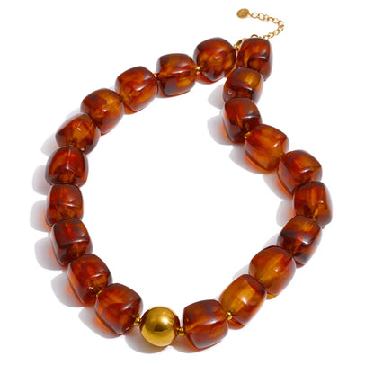 JINYOU 812 Acrylic Square Beads Bracelet and Necklace Set with Stainless Steel Chain and Gold Plated Accents