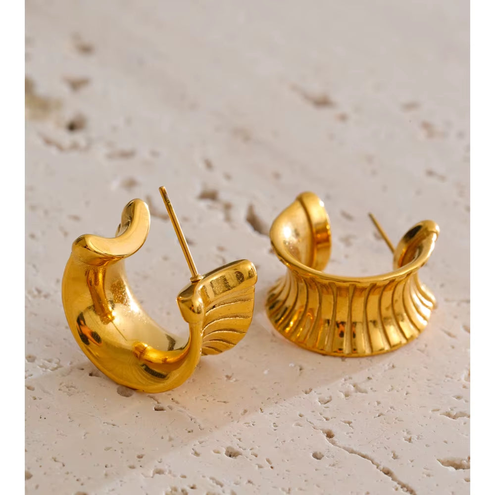 JINYOU 4400 Gold-Plated Stainless Steel Twisted Hoop Earrings - Minimalist Waterproof Design for Everyday Wear