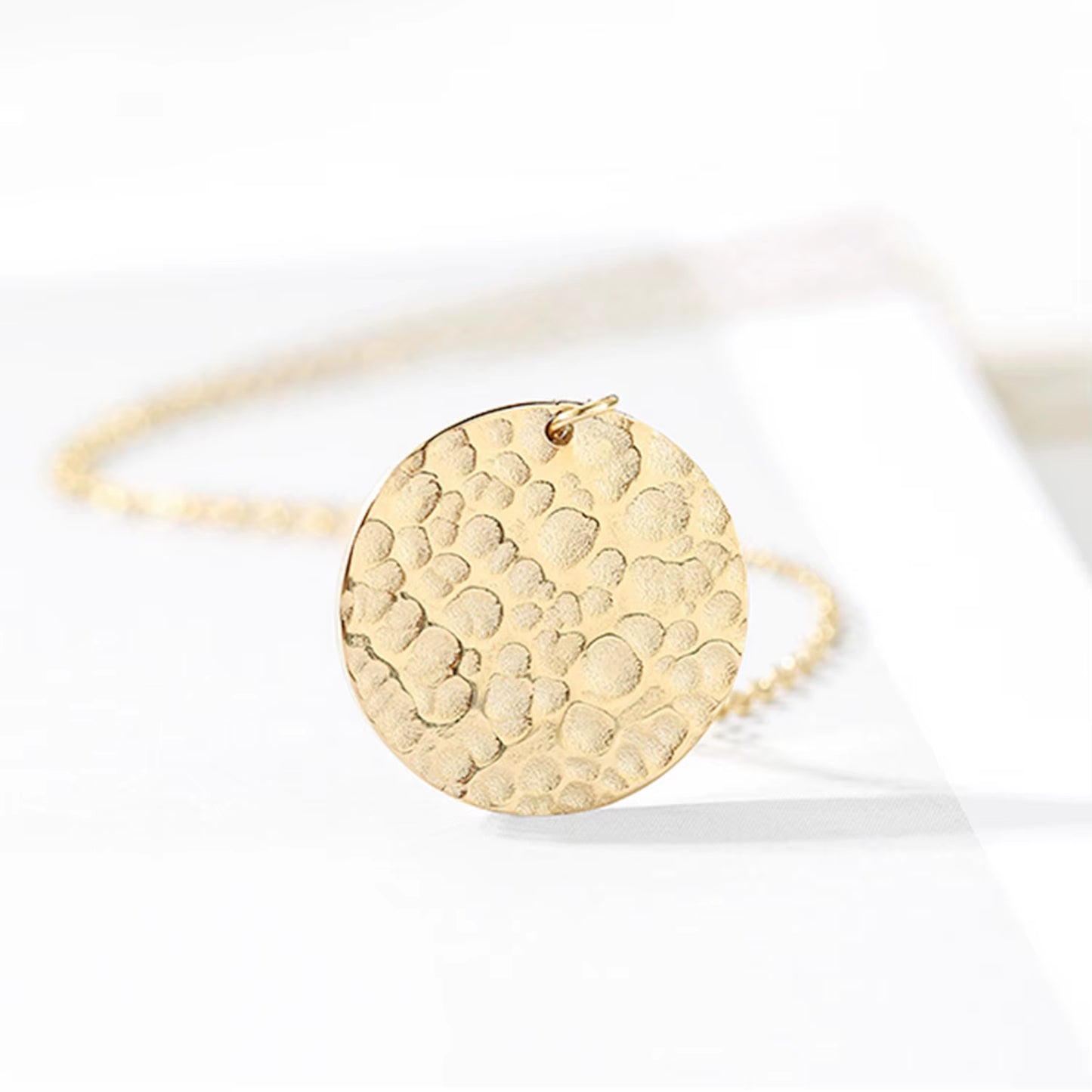 Emanco Women's 316 Stainless Steel 14K Gold-Plated Coin Necklace with Hammer Pattern Pendant