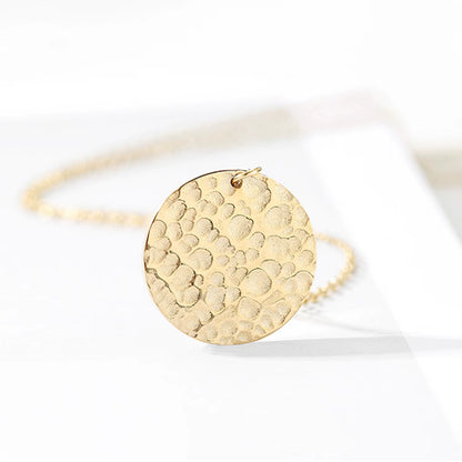 Emanco Women's 316 Stainless Steel 14K Gold-Plated Coin Necklace with Hammer Pattern Pendant