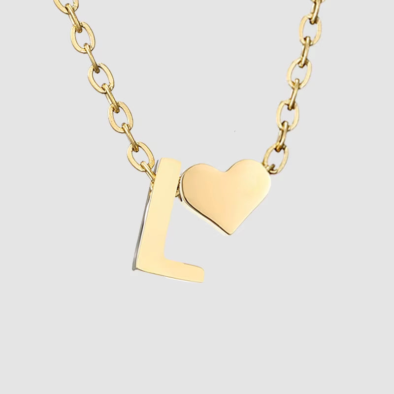 Emanco Personalized Initial Heart Necklace for Women - Gold Stainless Steel A-Z Letter Design