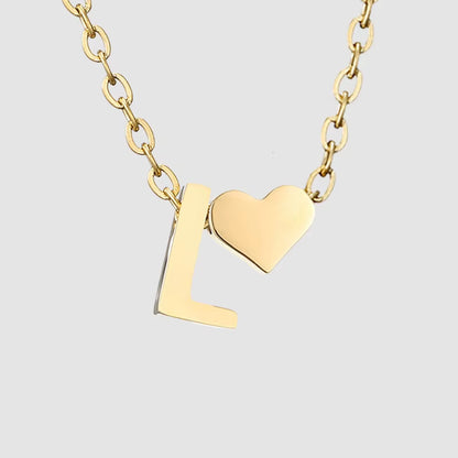 Emanco Personalized Initial Heart Necklace for Women - Gold Stainless Steel A-Z Letter Design