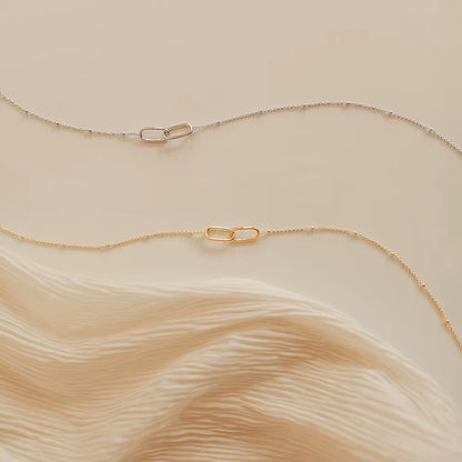 Emanco Women's Elegant Stainless Steel Infinity Link Necklace with Geometric Double Paperclip Pendant