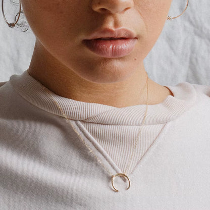 Emanco Contemporary Minimalist 316L Stainless Steel Crescent Half Moon Pendant Necklace for Women