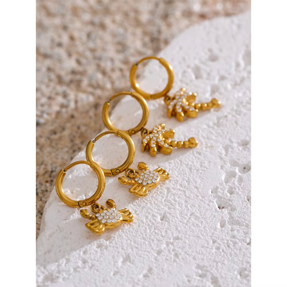 JINYOU YH1347A Custom Hypoallergenic Diamond Starfish and Crab Dangle Hoop Earrings