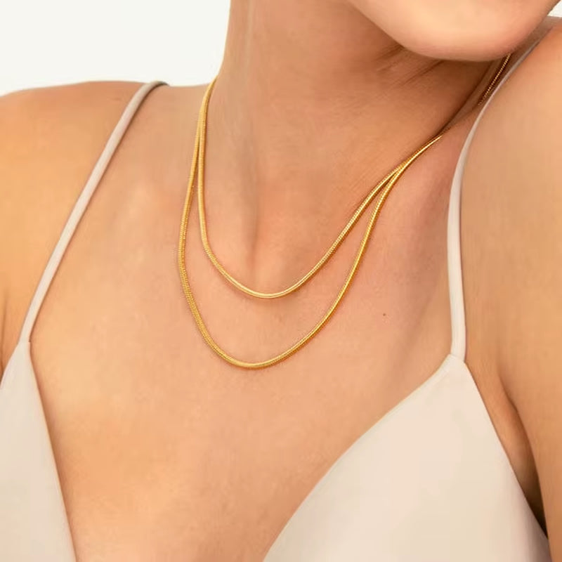 Dainty Women's Stainless Steel Chain Necklace - Available in 1mm, 1.5mm, and 2mm Round Snake Design