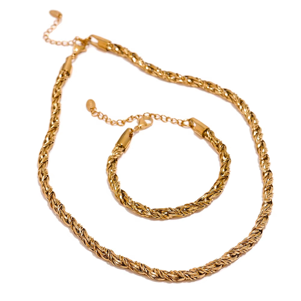 JINYOU 353 Stainless Steel Waterproof Jewelry Set - 18K Gold Plated Thick Chain Necklace and Bracelet