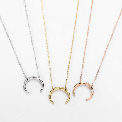 Emanco Elegant 316 Stainless Steel European Design Gold Women's Moon Crescent U-Shaped Pendant Necklace