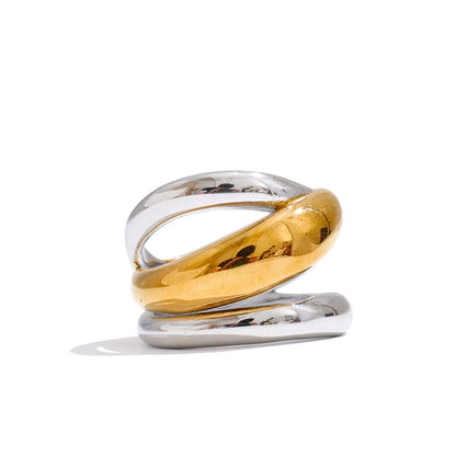 JINYOU 308 Size 678 Wholesale Minimalist Hollow Spiral Ring - Gold Plated Stainless Steel Two-Tone Design for Everyday Wear