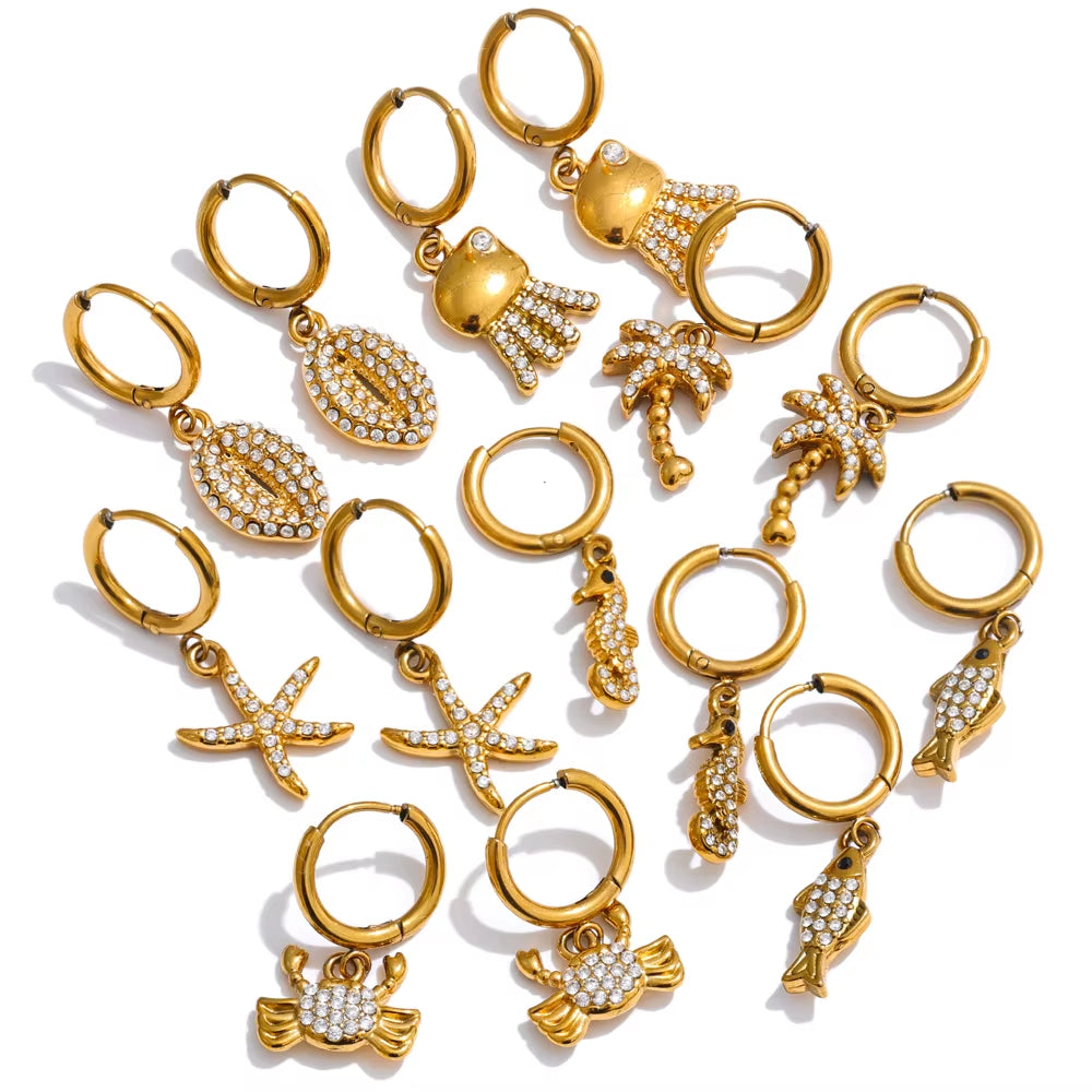 JINYOU YH1347A Custom Hypoallergenic Diamond Starfish and Crab Dangle Hoop Earrings