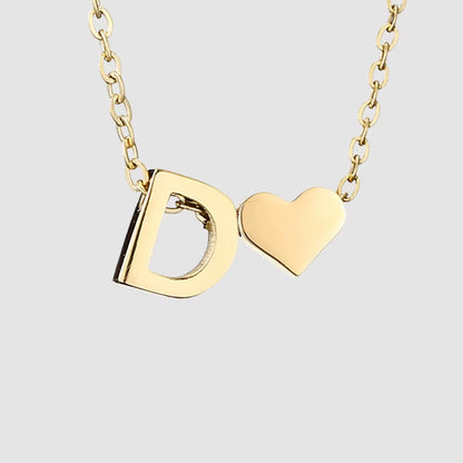 Emanco Personalized Initial Heart Necklace for Women - Gold Stainless Steel A-Z Letter Design
