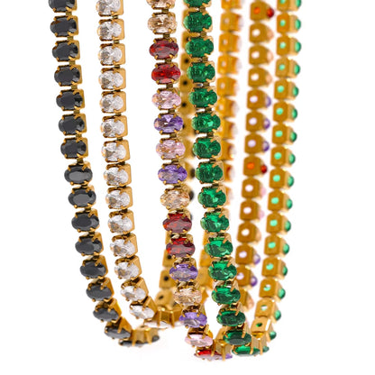 JINYOU 584 Premium Stainless Steel and 18K Gold-Plated Colorful Cubic Zirconia and Moissanite Necklace and Bracelet Jewelry Set