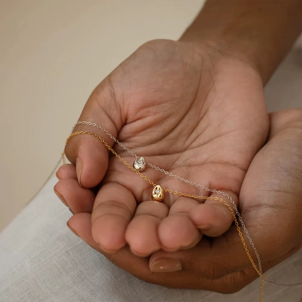 Emanco Premium Minimalist Gold Necklace with Stainless Steel Waterdrop Zircon Pendant for Women