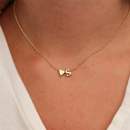 Emanco Personalized Initial Heart Necklace for Women - Gold Stainless Steel A-Z Letter Design