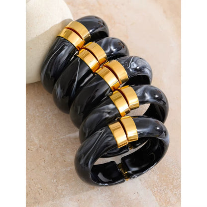 JINYOU 3383 Vintage-Inspired Waterproof Acrylic Jewelry Wholesale Gold Plated Stainless Steel Open Bangle