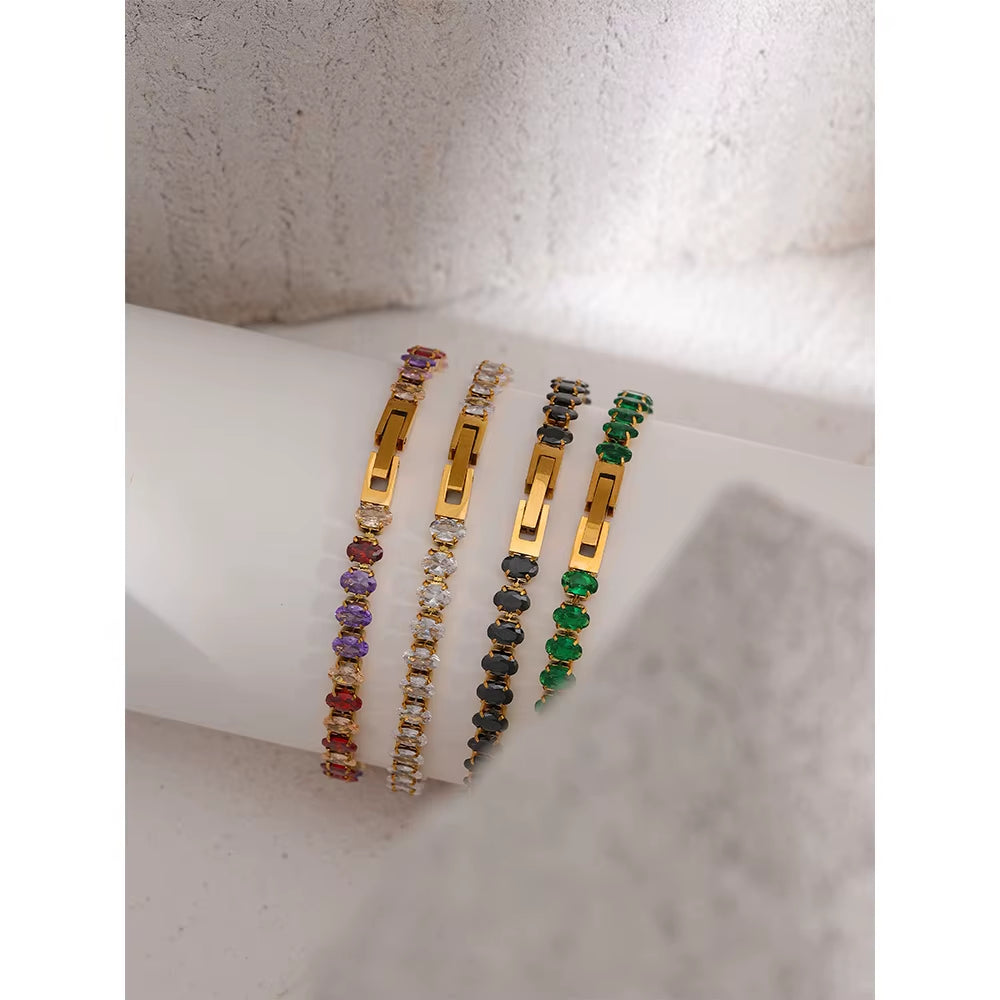 JINYOU 584 Premium Stainless Steel and 18K Gold-Plated Colorful Cubic Zirconia and Moissanite Necklace and Bracelet Jewelry Set