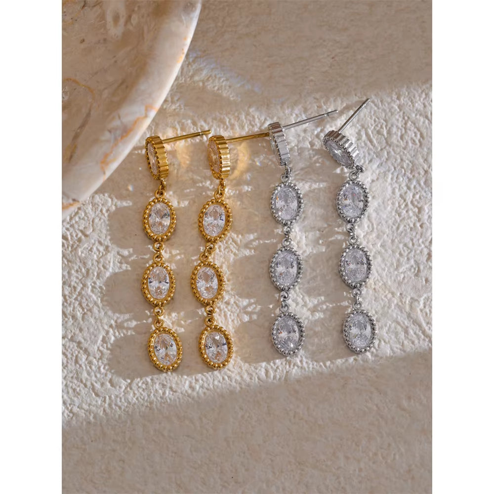 JINYOU 4935 Women's Stainless Steel Zircon Jewelry Set: Chain Bracelet and Drop Earrings Gift