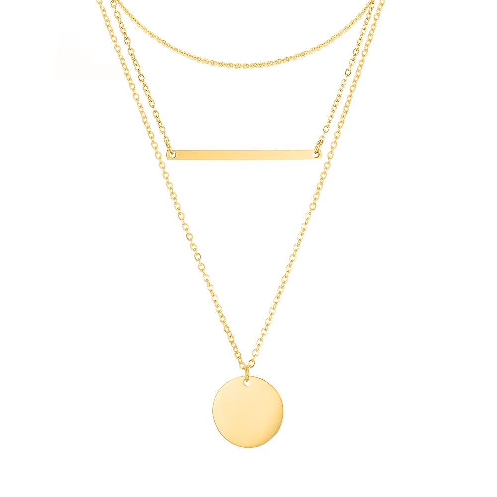 Emanco Multi-Layered Gold-Plated Stainless Steel Pendant Coin Necklace Set for Women