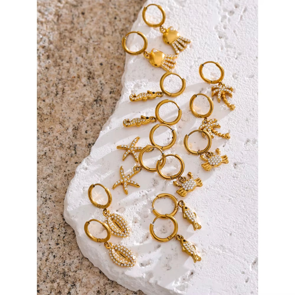 JINYOU YH1347A Custom Hypoallergenic Diamond Starfish and Crab Dangle Hoop Earrings