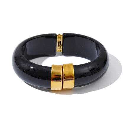 JINYOU 3383 Vintage-Inspired Waterproof Acrylic Jewelry Wholesale Gold Plated Stainless Steel Open Bangle
