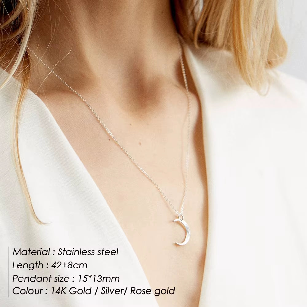 Emanco Gold Plated Stainless Steel Minimalist Half Moon Pendant Necklace for Women