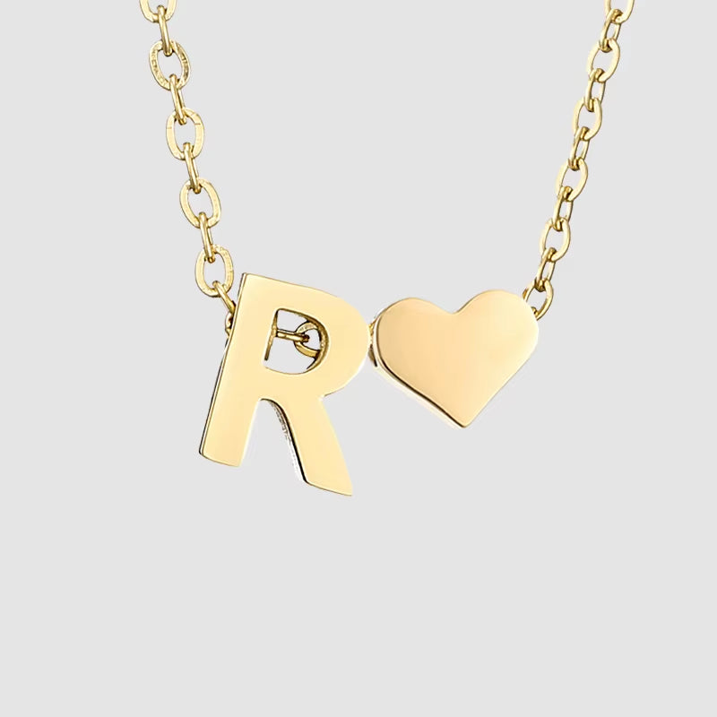 Emanco Personalized Initial Heart Necklace for Women - Gold Stainless Steel A-Z Letter Design