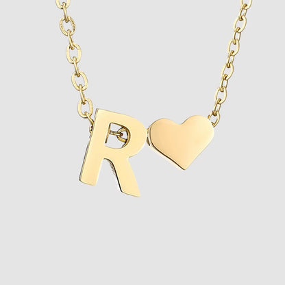 Emanco Personalized Initial Heart Necklace for Women - Gold Stainless Steel A-Z Letter Design