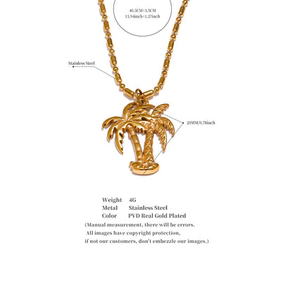 JINYOU 029 Summer Coconut Tree Necklace Pendant - 18K Gold Color PVD Plated Waterproof Fashion Jewelry for Beach Wear 2025