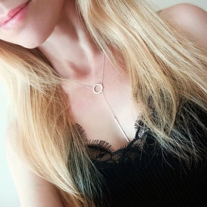 Emanco Women's Trendy Long Necklace with 316 Stainless Steel Circle Lariat Bar Pendant