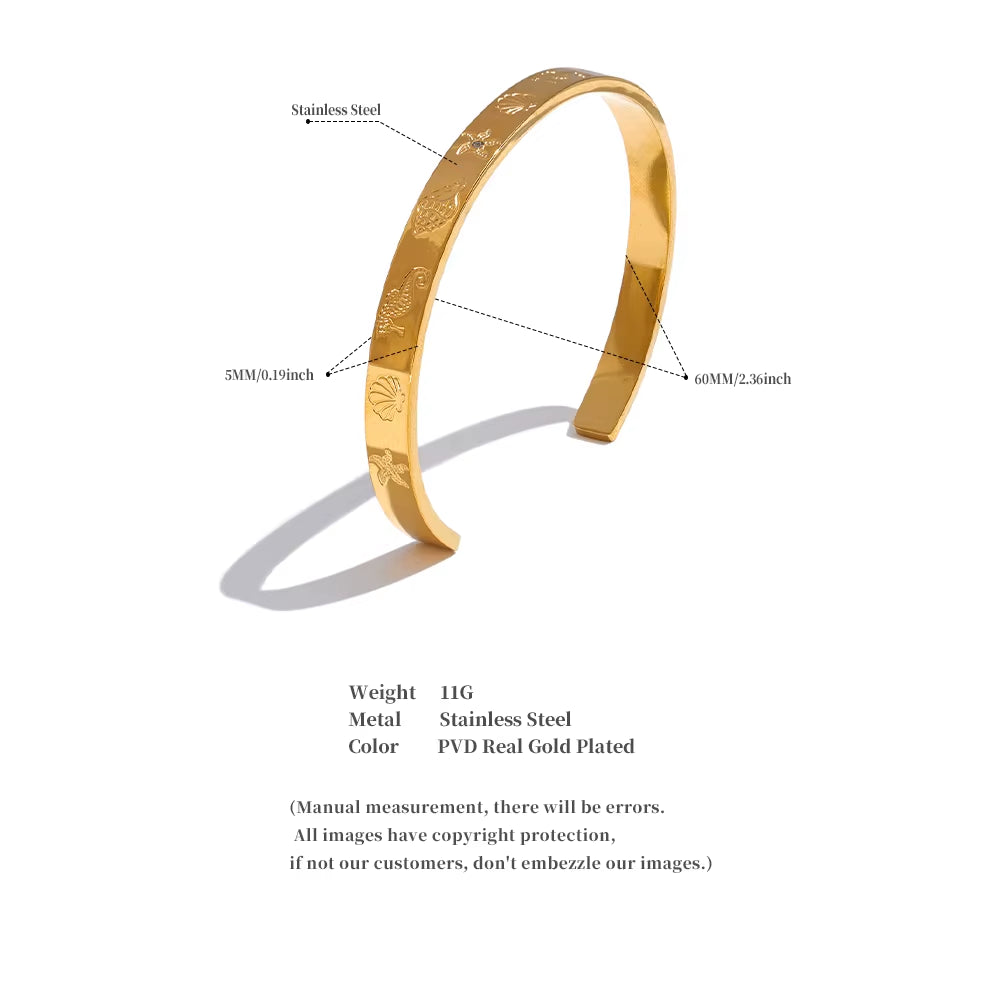 JINYOU 4060 Women's Waterproof 18K Gold Plated Stainless Steel Open Bracelet - Ocean Element Fashion for Summer