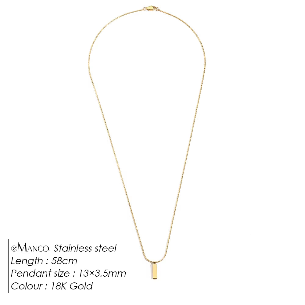 Emanco Men's Waterproof 18K Gold Plated Minimalist Pendant Necklace with Stainless Steel Wire Chain Link